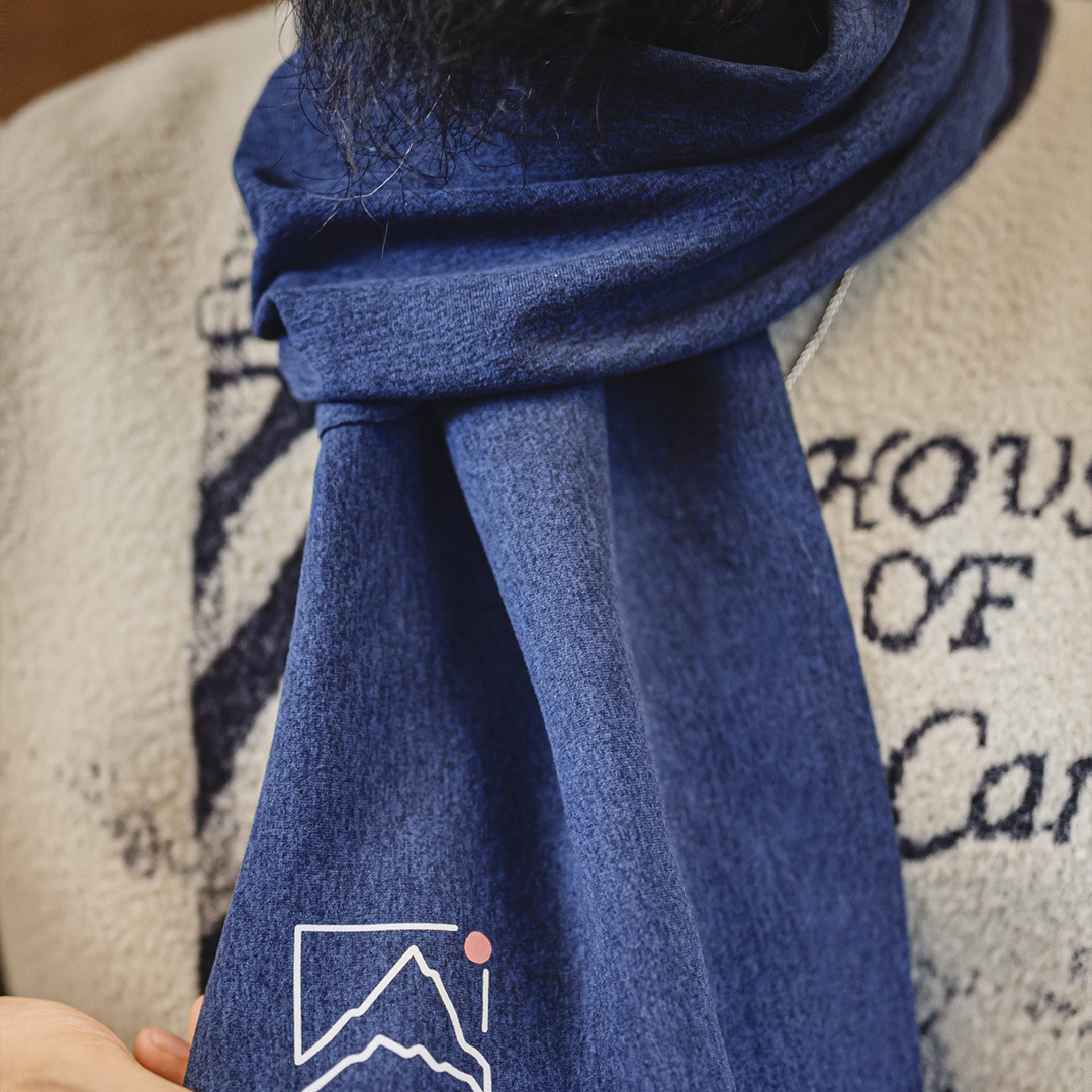 美式山影藍色印花圍巾保暖長圍脖披肩百搭薄款男士秋冬季