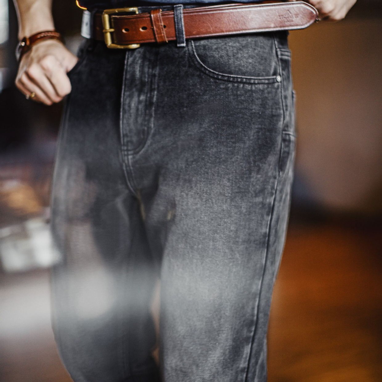 美式休閒水洗做舊牛仔褲灰色直筒微錐蘿蔔褲長褲子男夏秋