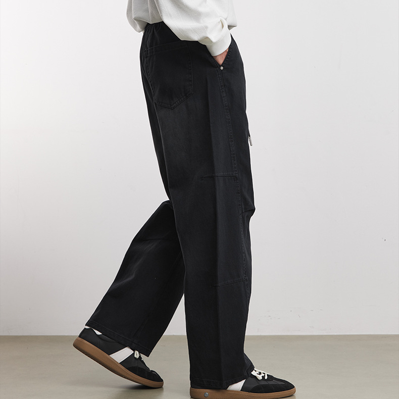280g純棉休閒直筒褲男春季寬鬆立體裁剪舒適美式彎刀傘兵褲