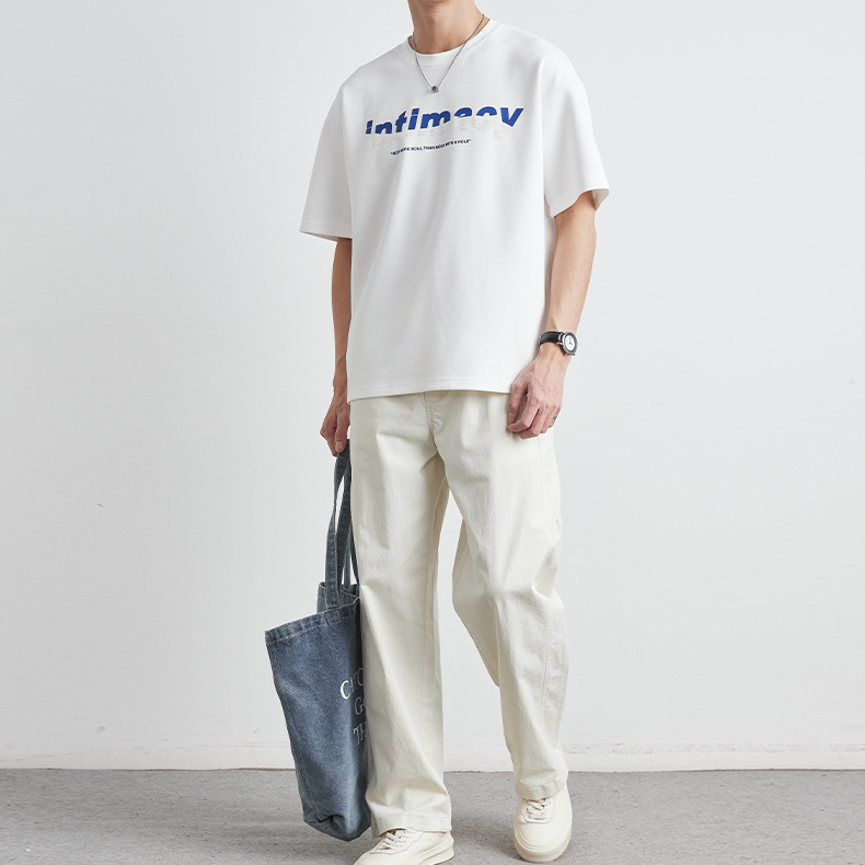 短袖t恤男夏季2025年新款重磅字母印花半袖體恤潮牌上衣