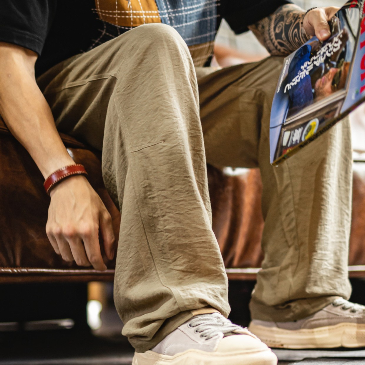 卡其色貝克褲老錢風薄款垂感萊賽爾天絲亞麻長褲子男夏秋