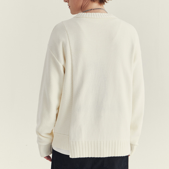 秋冬季圓領毛衣男士潮款韓版拼接寬鬆套頭針織衫長袖內搭