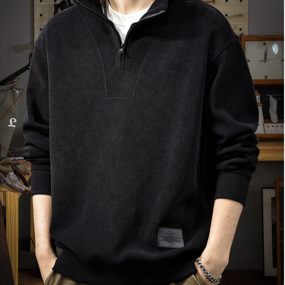 美式潮流半拉鏈設計衛衣男寬松大碼立領上衣秋冬百搭套頭外套