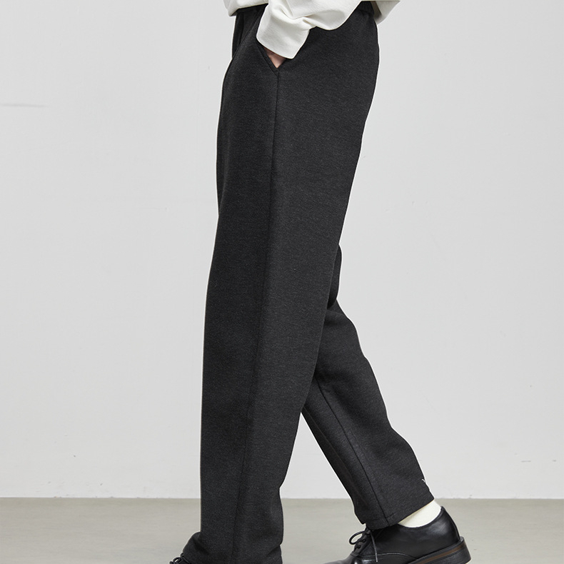 柔型男士毛呢闊腿西褲2025秋冬加絨潮流寬鬆休閒直筒長褲