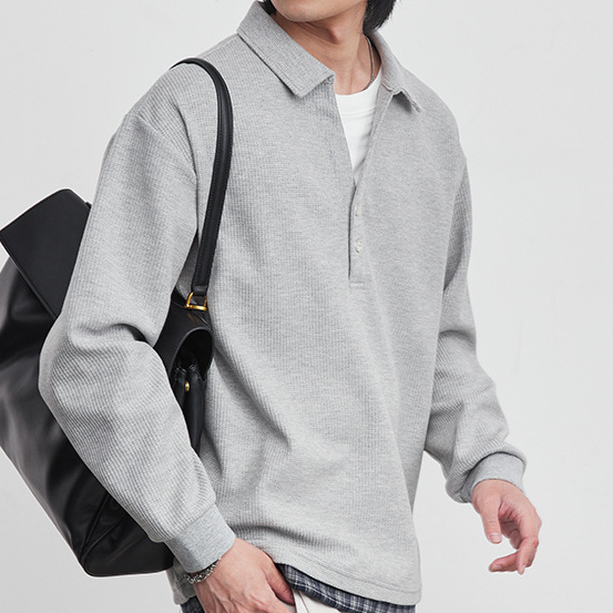 華夫格肌理翻領假兩件POLO衫衛衣男春季2026新款長袖T恤上衣