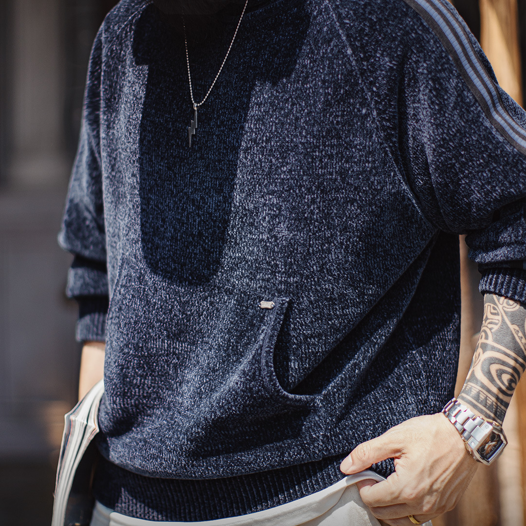 美式雪尼爾連帽衛衣套頭復古保暖燈芯絨加厚帽衫外套男冬