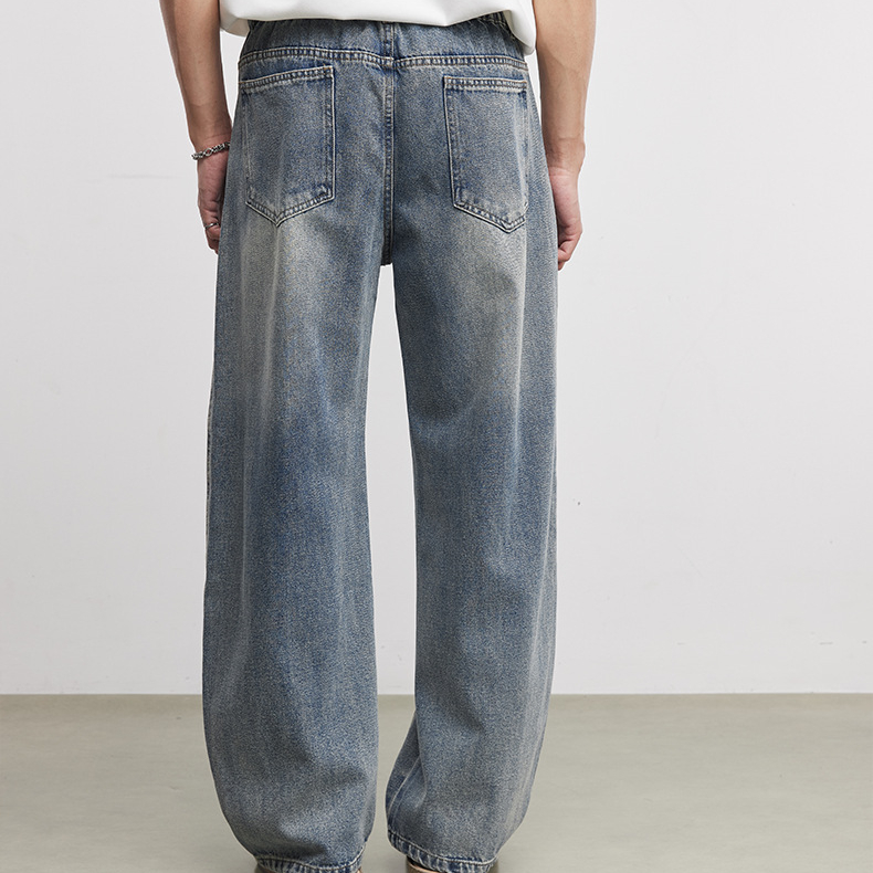 美式潮流復古水洗彎刀牛仔褲春季男士立體裁剪百搭寬鬆闊腿褲