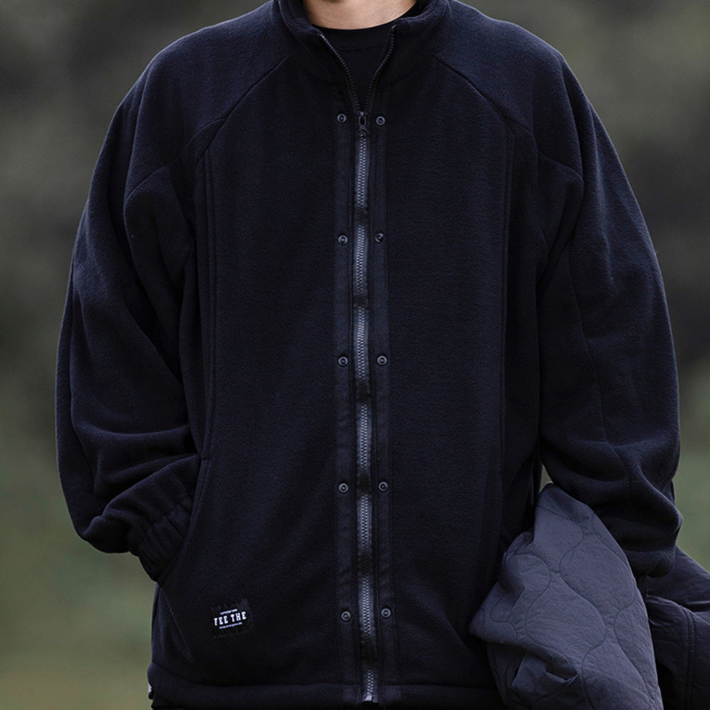 兩件套搖粒絨外套男冬季寬松可拆卸馬甲薄款立領棉衣潮