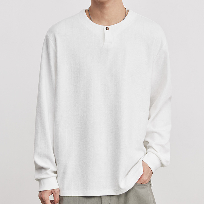 時尚極簡260g亨利領衛衣男春秋季2026新款長袖T恤打底衫上衣