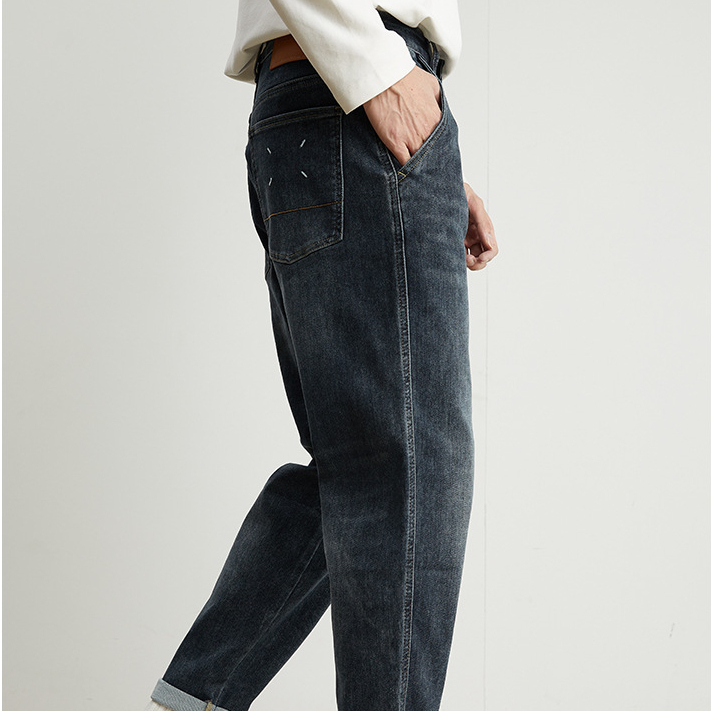 春季水洗牛仔褲男士微寬鬆直筒潮牌百搭彈力休閒長褲子男