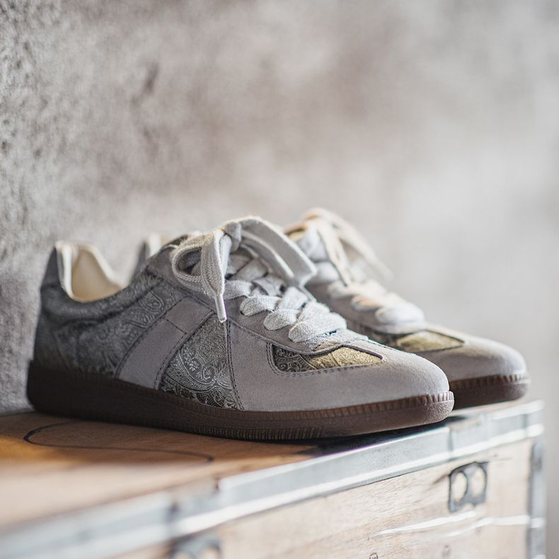 2025夏季新款德訓鞋男士腰果花小衆設計感板鞋絲綢休閒潮鞋子