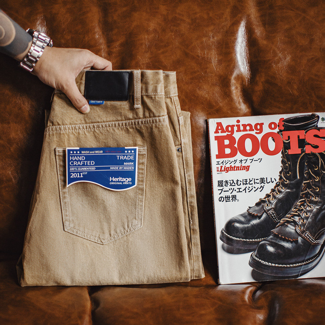 美式復古淺卡其色牛仔褲直筒水洗寬鬆闊腿休閒長褲子男春