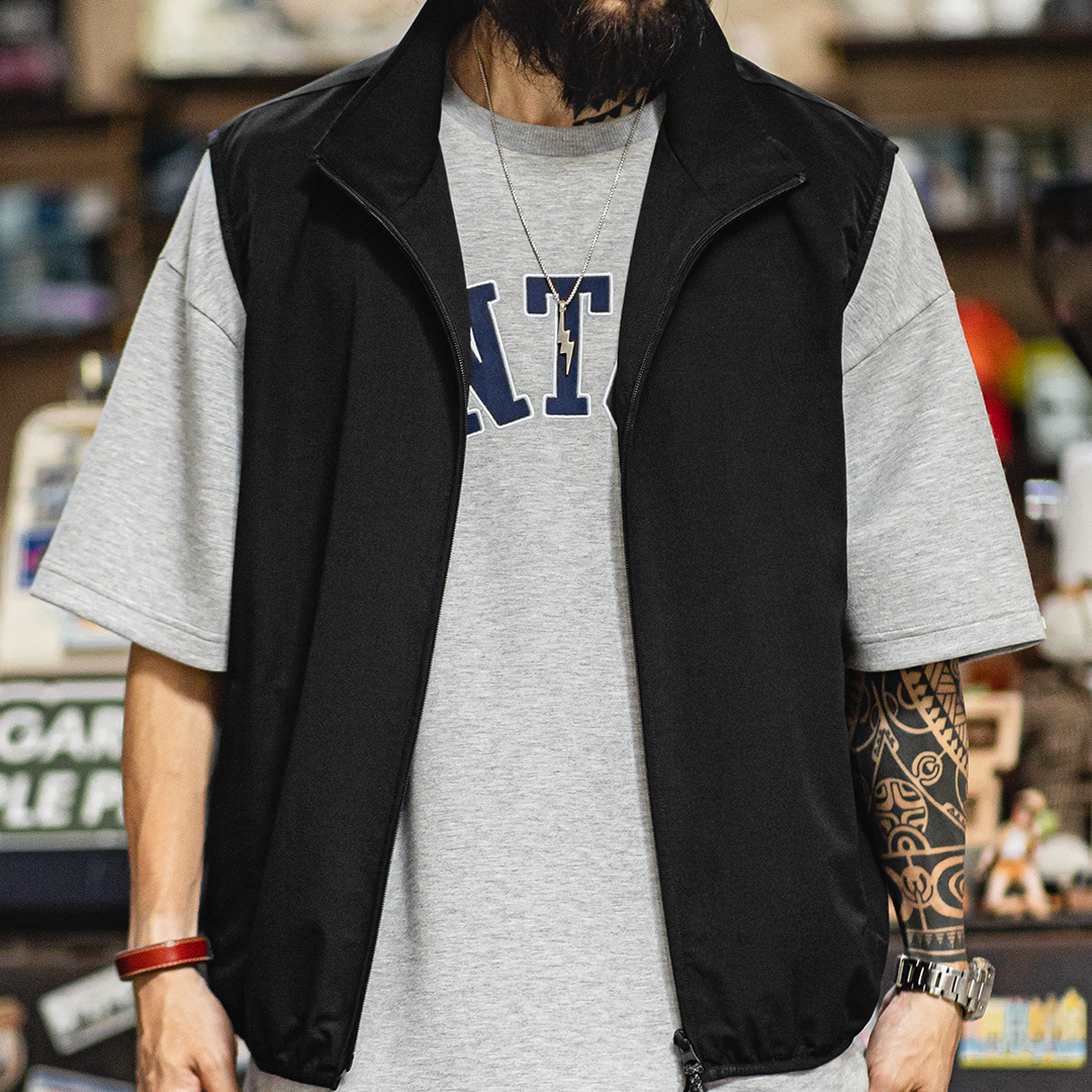 山系機能立領馬甲黑色戶外通勤疊穿輕薄款背心無袖男士夏