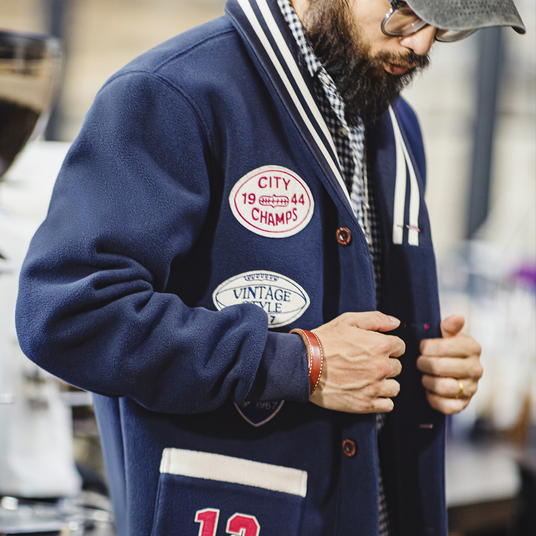 美式復古青果領開衫搖粒絨夾克保暖短款棒球服外套男秋冬