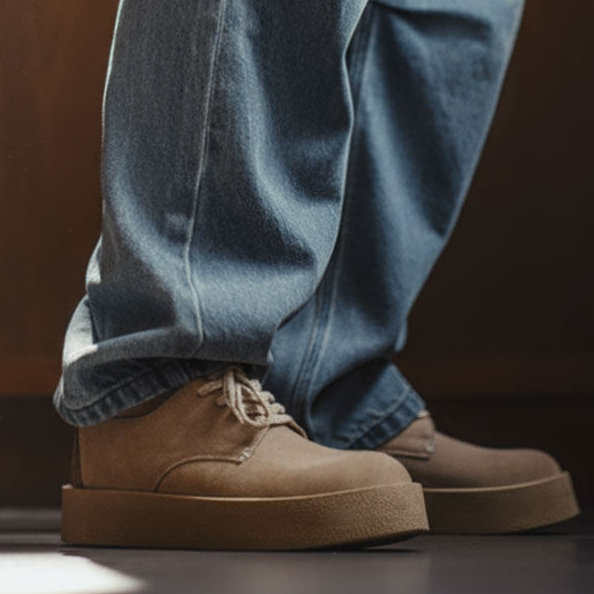 搖滾60復古板鞋男士2025冬季新款休閒低幫沙漠德比鞋厚底皮鞋