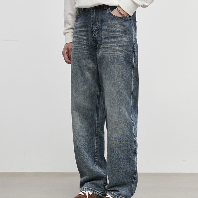 美式柔藍復古牛仔褲2025新款男士潮牌寬鬆直筒褲子秋季