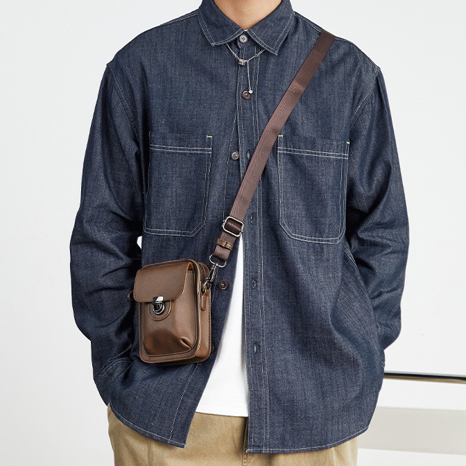 美式復古牛仔長袖襯衫男士2025春季新款工裝風寬鬆外套男