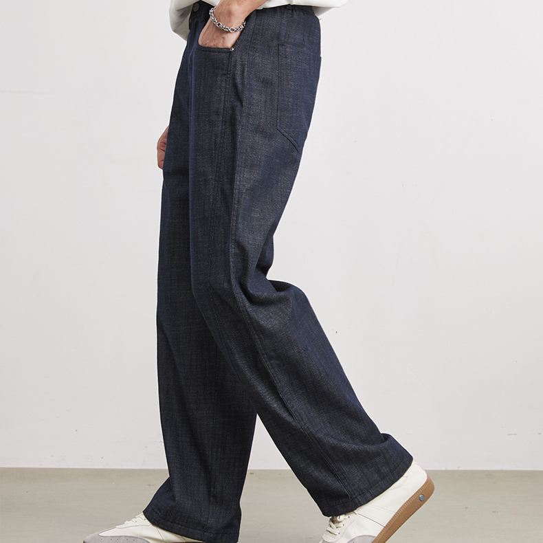 寶藍色簡約商務休閒褲梭織小彎刀寬鬆長褲男士春季百搭通勤褲