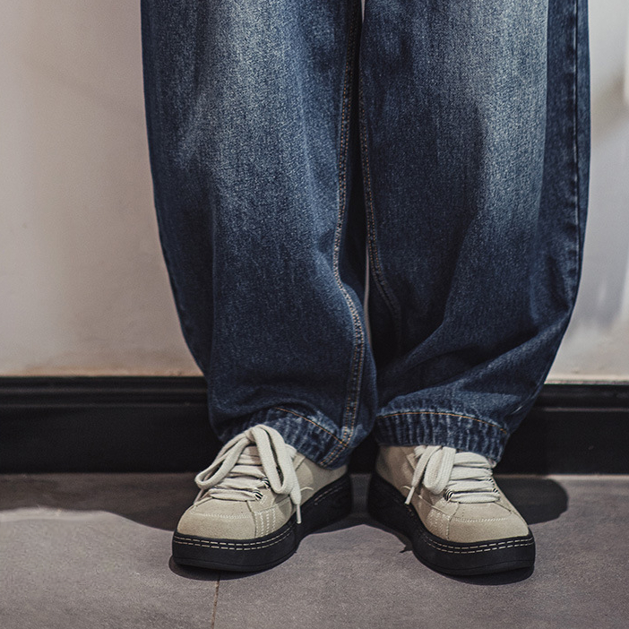 美式灰色復古厚底板鞋小眾增高翻毛皮休閒鞋低幫滑板鞋男士