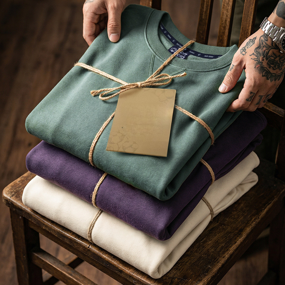 美式新疆棉衛衣紫色圓領套頭無帽外穿寬鬆長袖外套男款春