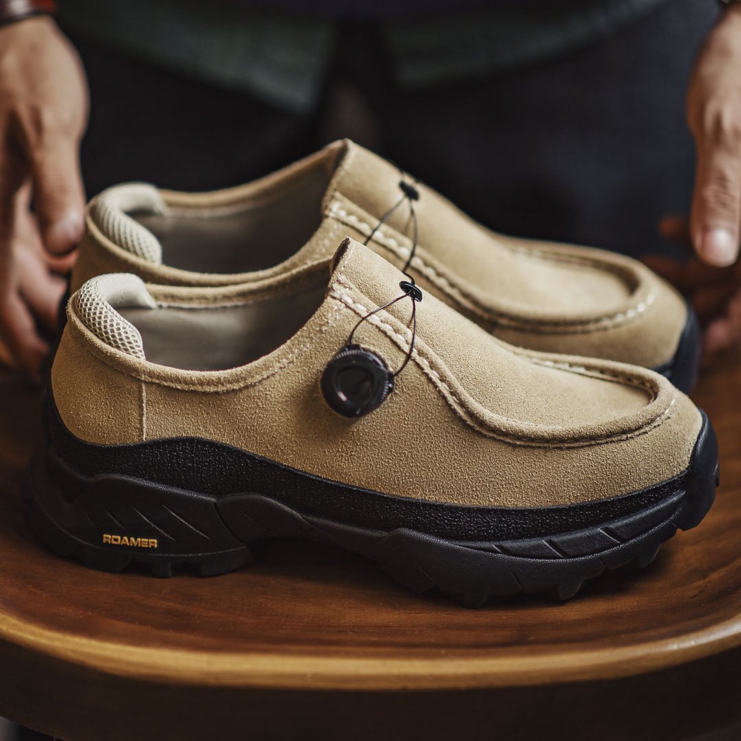 沙脊復古厚底袋鼠鞋男新款增高機能風懶人一腳蹬真皮休閒皮鞋