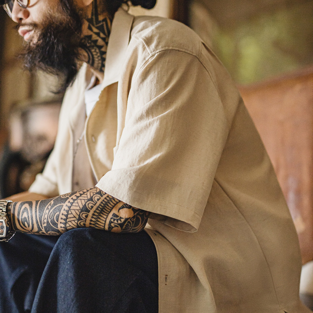 萊賽爾短袖襯衫天絲古巴領鬆弛感襯衣美式老錢風外套男夏