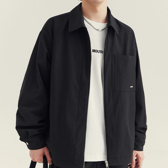 男士翻領夾克外套秋冬季新款高級感潮款寬鬆休閒抽繩外衣