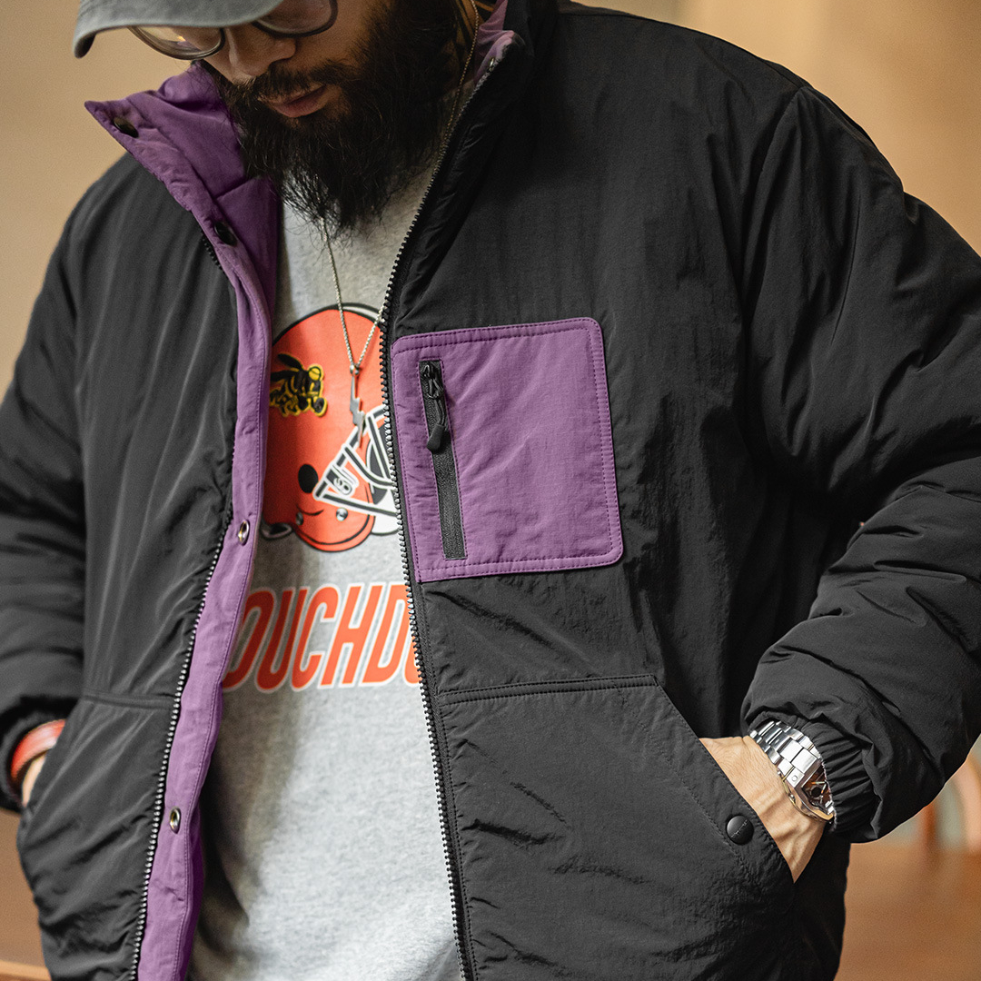 美式雙面穿保暖夾克山系加厚保暖棉服短款立領外套男秋冬