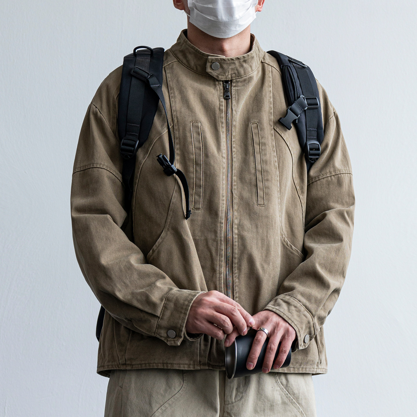 美式復古水洗純棉立領哈靈頓夾克男士2026春秋季新款大口袋工裝外套
