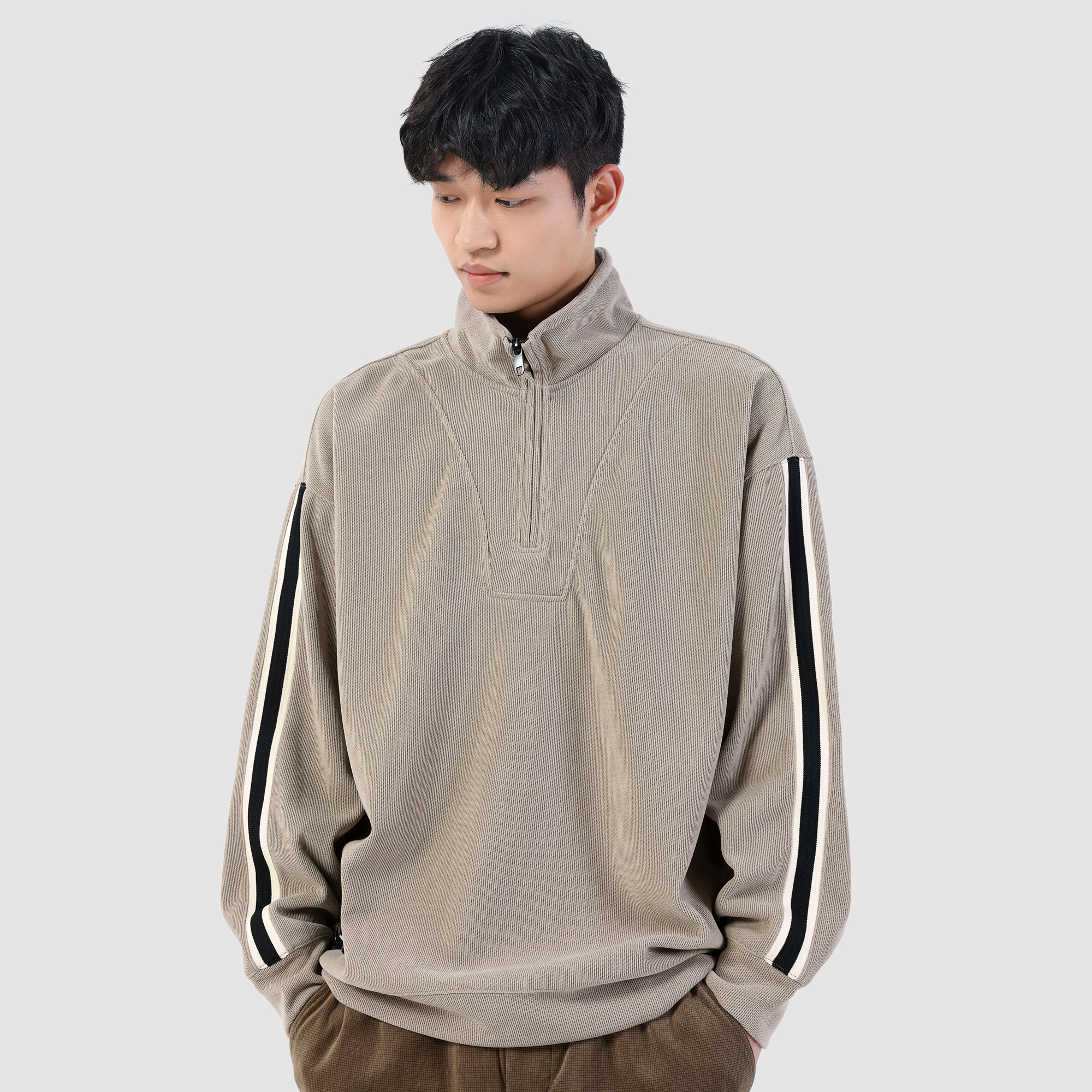 秋季新款日系半高領拉鍊衛衣男寬鬆休閒百搭立領長袖外套