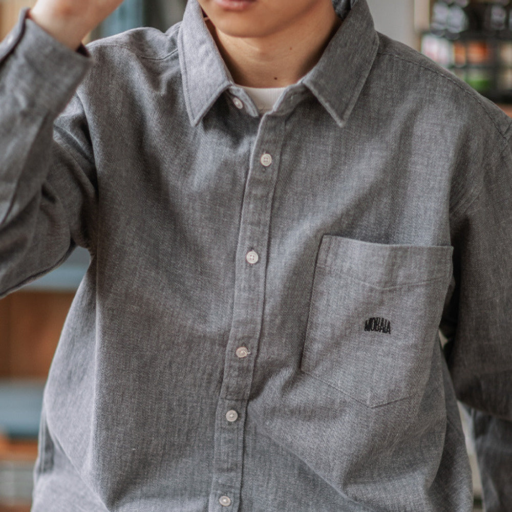 全棉磨毛厚寬松工裝襯衫純色長袖休閑襯衣男春秋外套