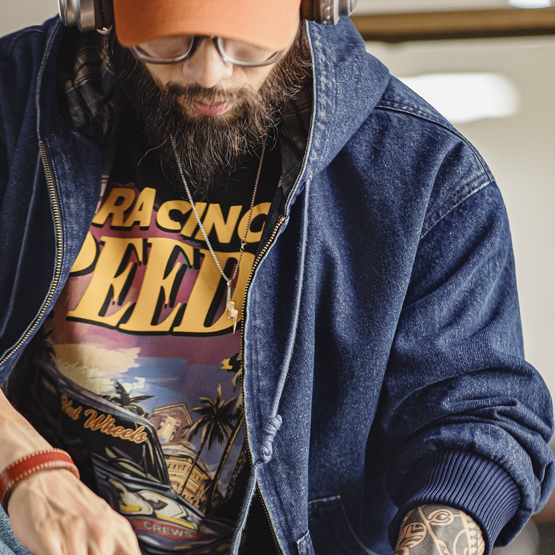 美式復古水洗牛仔J130連帽夾克重磅做舊Vintage外套男秋