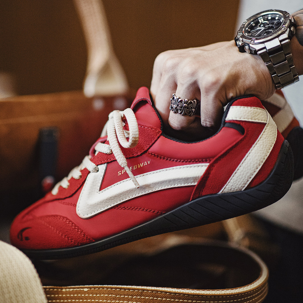德訓紅色賽車鞋2025新款男女款復古薄底運動休閒鞋平底板鞋子