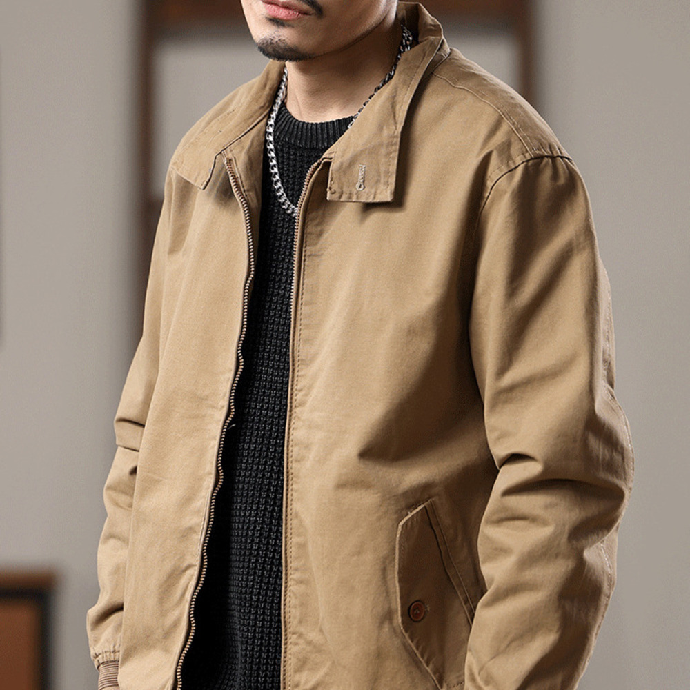 美式復古工裝夾克男春秋季痞帥立領休閑上衣服男士潮牌飛行員外套