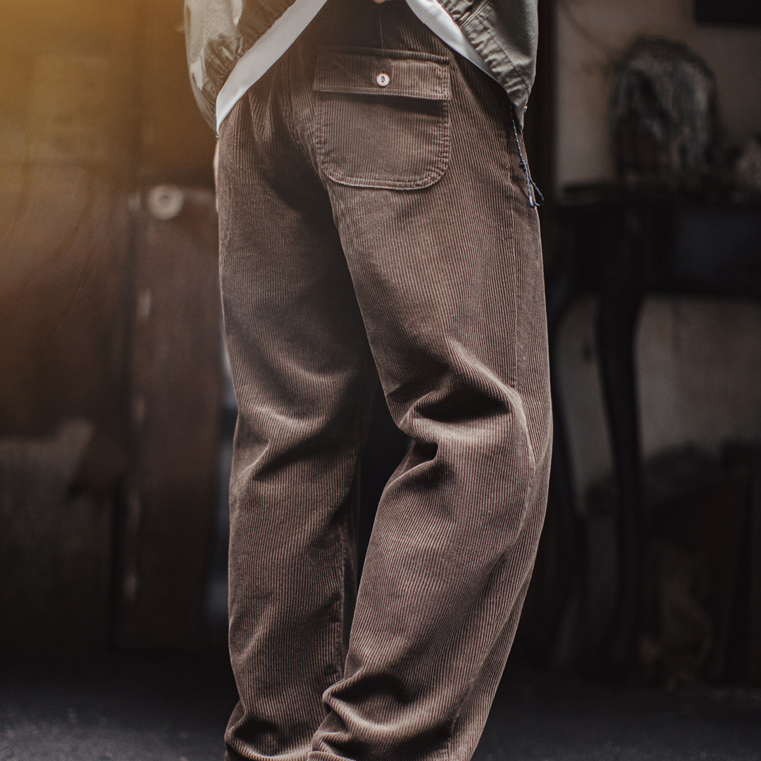 美式復古燈芯絨休閒褲咖色加厚直筒垂感闊腿長褲子男秋冬