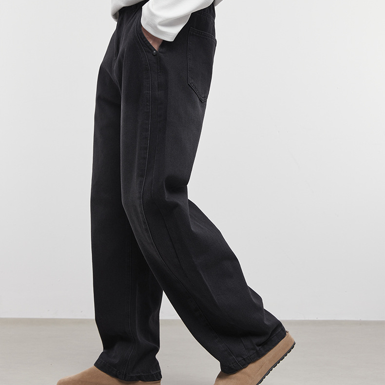 藍棱美式潮牌水洗做舊牛仔褲男秋季新款直筒寬鬆長褲子