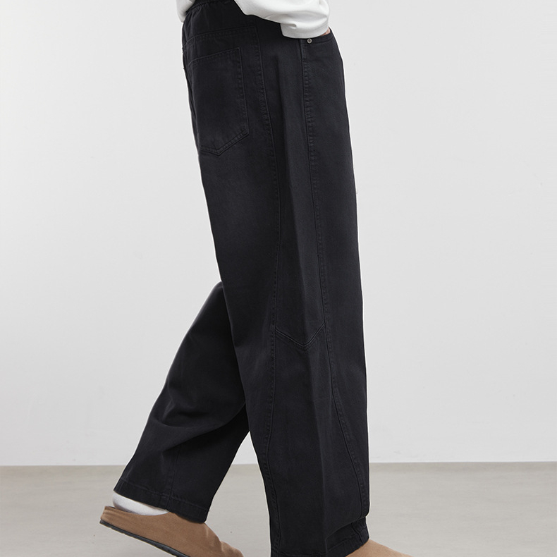 簡韻美式牛仔褲男秋冬季2025新款新款闊腿彎刀褲黑色褲子