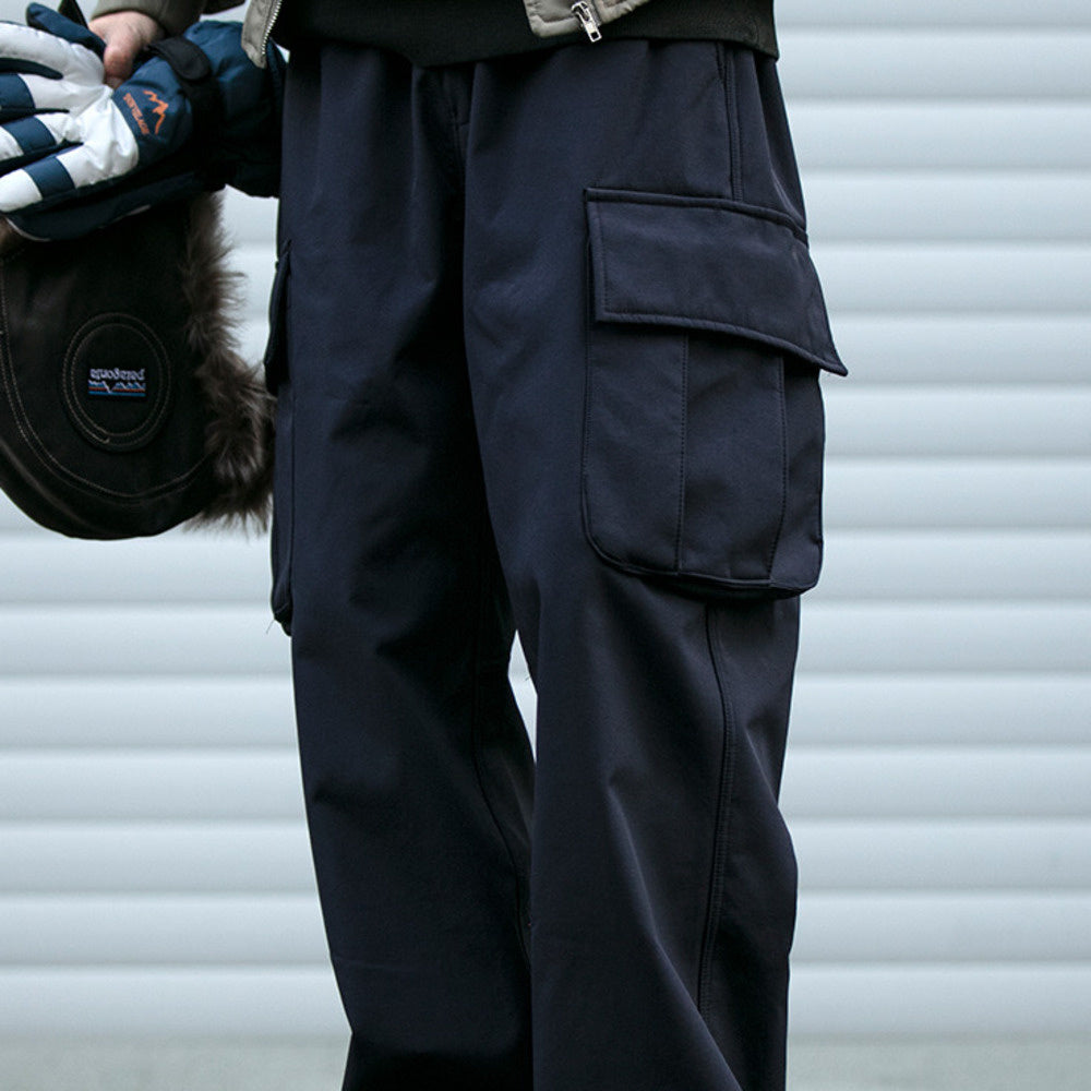 冬季防風大口袋加絨工裝褲男潮牌寬松戶外機能褲保暖直筒褲潮