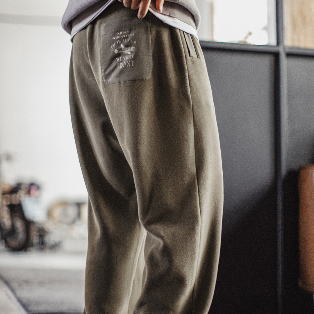 美式復古搖粒絨衛褲加絨保暖棕色美拉德束腳休閒褲男秋冬