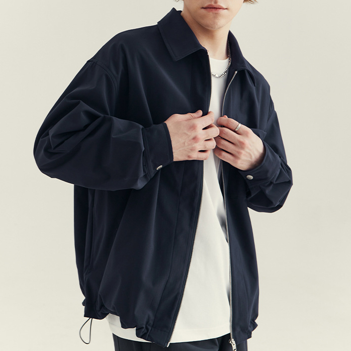 男士翻領夾克外套秋冬季新款高級感潮款寬鬆休閒抽繩外衣