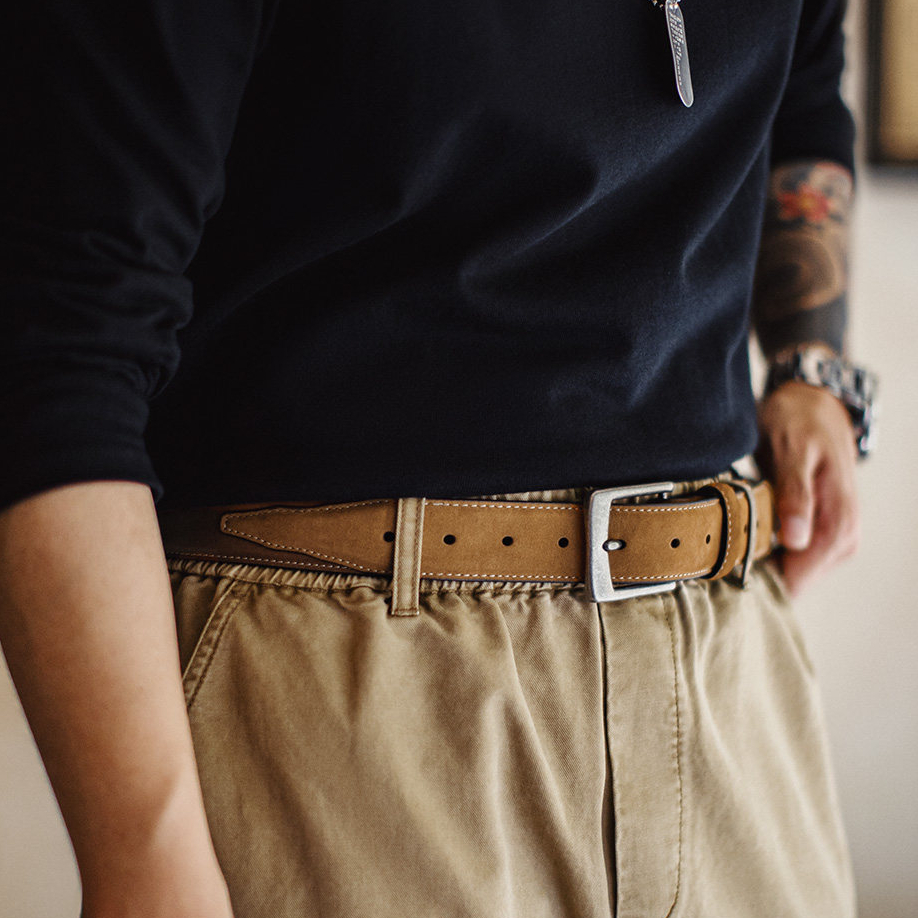 美式復古酋長皮帶頭層牛皮腰帶單針釦頭真皮褲腰帶男款