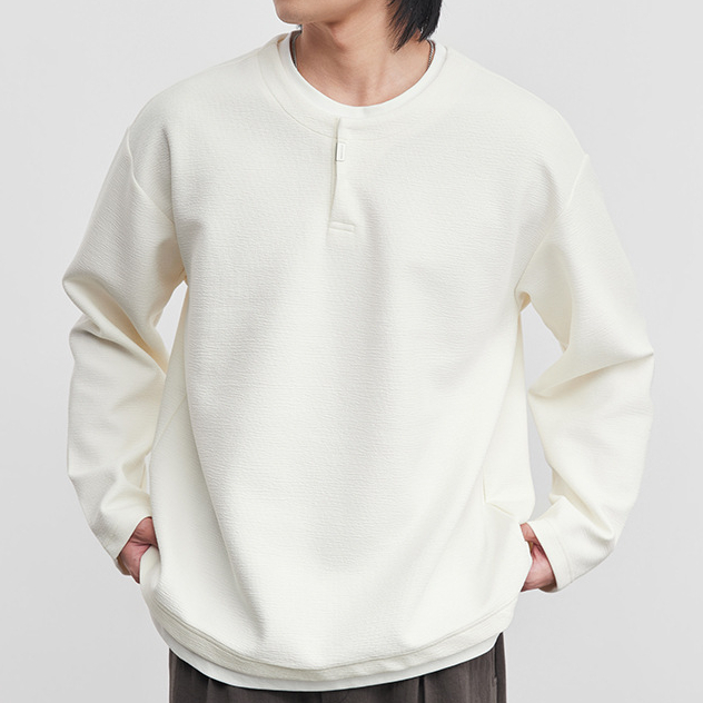 假兩件純色寬鬆長袖T恤男春秋季2026新款休閒百搭打底衫上衣