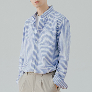 春秋氣質襯衫男韓版潮流時尚豎條紋上衣長袖襯衣外套