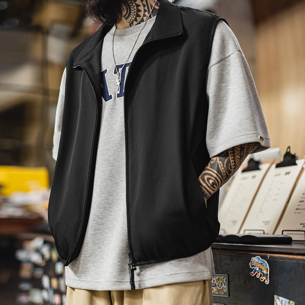 山系機能立領馬甲黑色戶外通勤疊穿輕薄款背心無袖男士夏