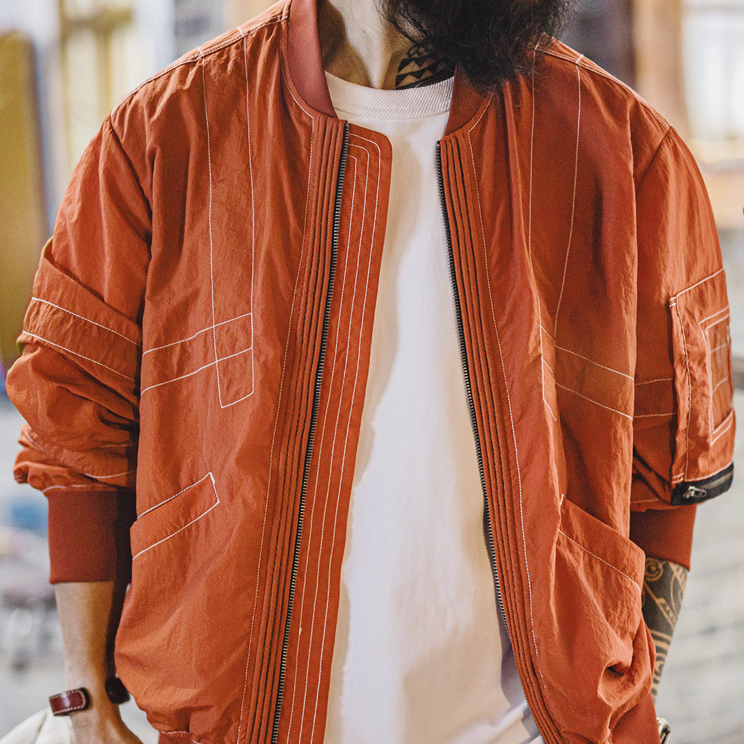 美式明線轟炸機夾克bomber飛行員外套薄款紅色棒球服男春