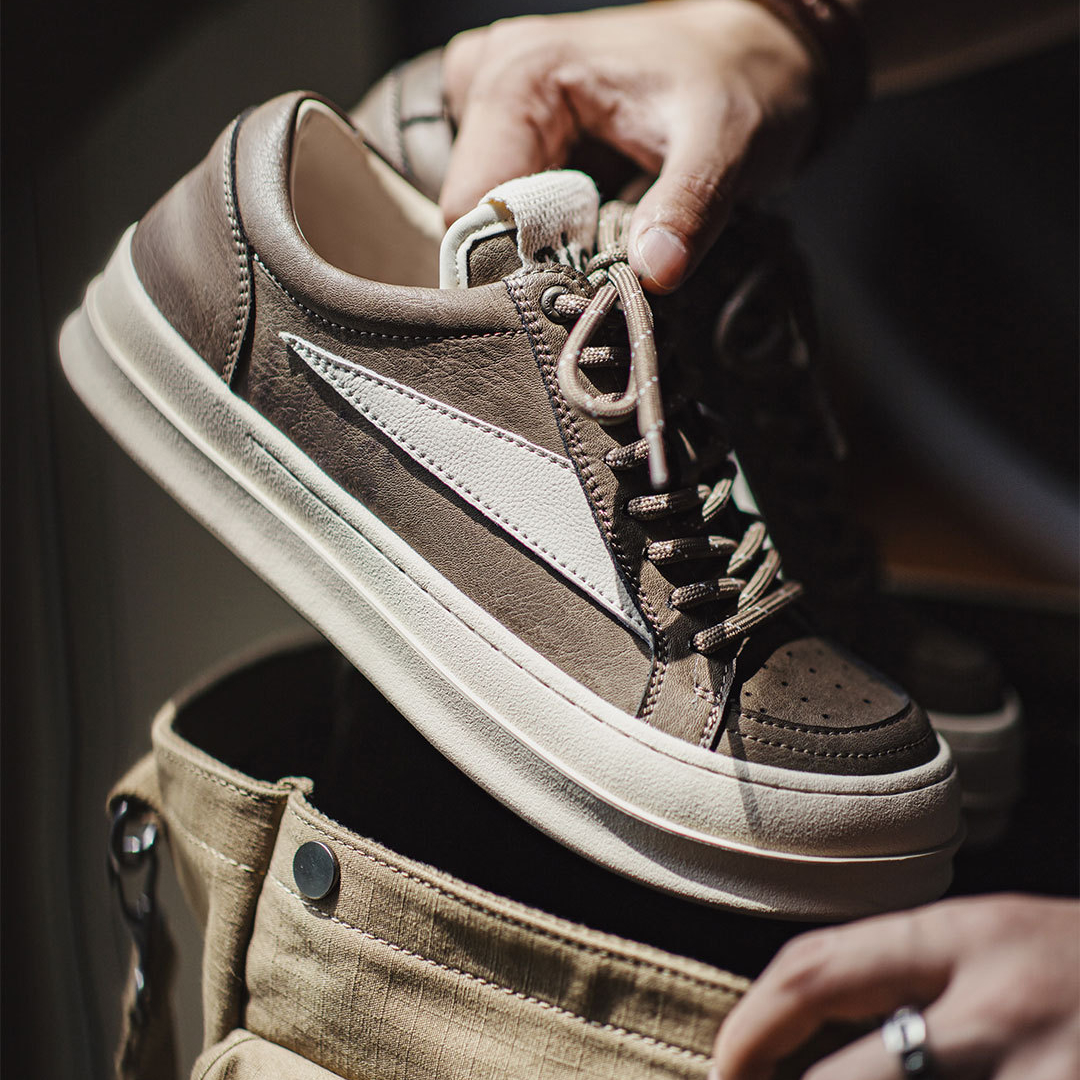 秋季新款男士復古RO美式高街板鞋厚底增高棕色cleanfit休閒鞋