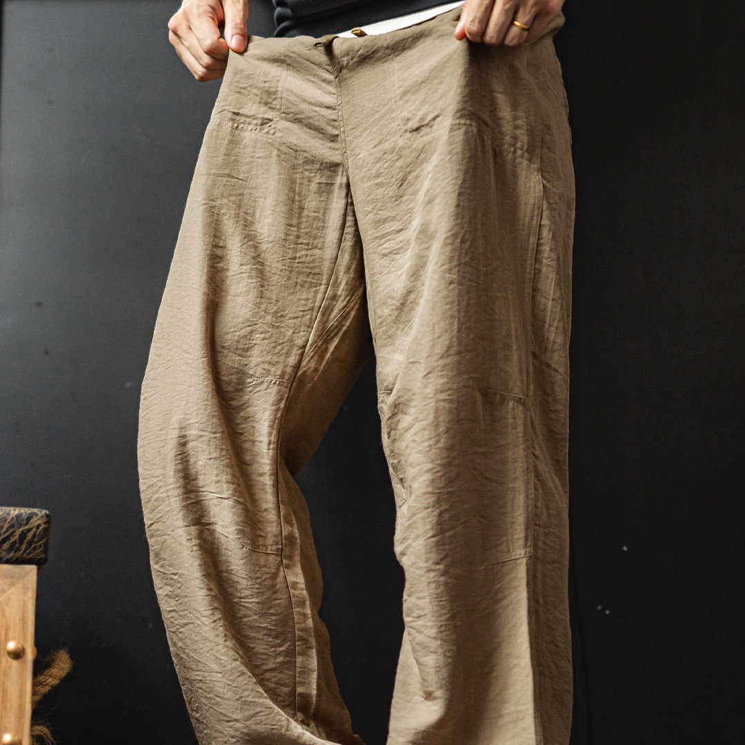 卡其色貝克褲老錢風薄款垂感萊賽爾天絲亞麻長褲子男夏秋