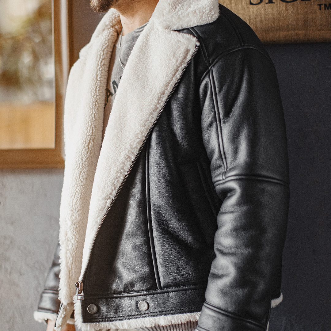 美式G1飛行服夾克bomber仿羊羔絨荔枝紋皮衣保暖外套男冬