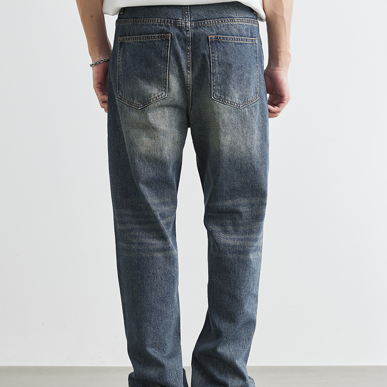 美式復古牛仔褲男夏季水洗做舊重磅直筒褲子寬鬆闊腿休閒長褲