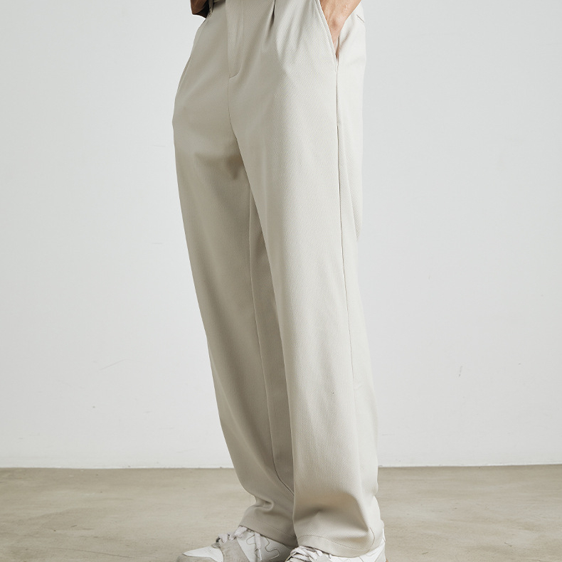 闊腿百搭休閒褲男春夏新款垂感絲滑冰絲寬鬆直筒長褲子男